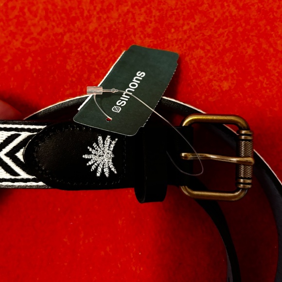 Scotch & Soda unisex black and white Western embroidery leather belt NWT - Picture 3 of 8